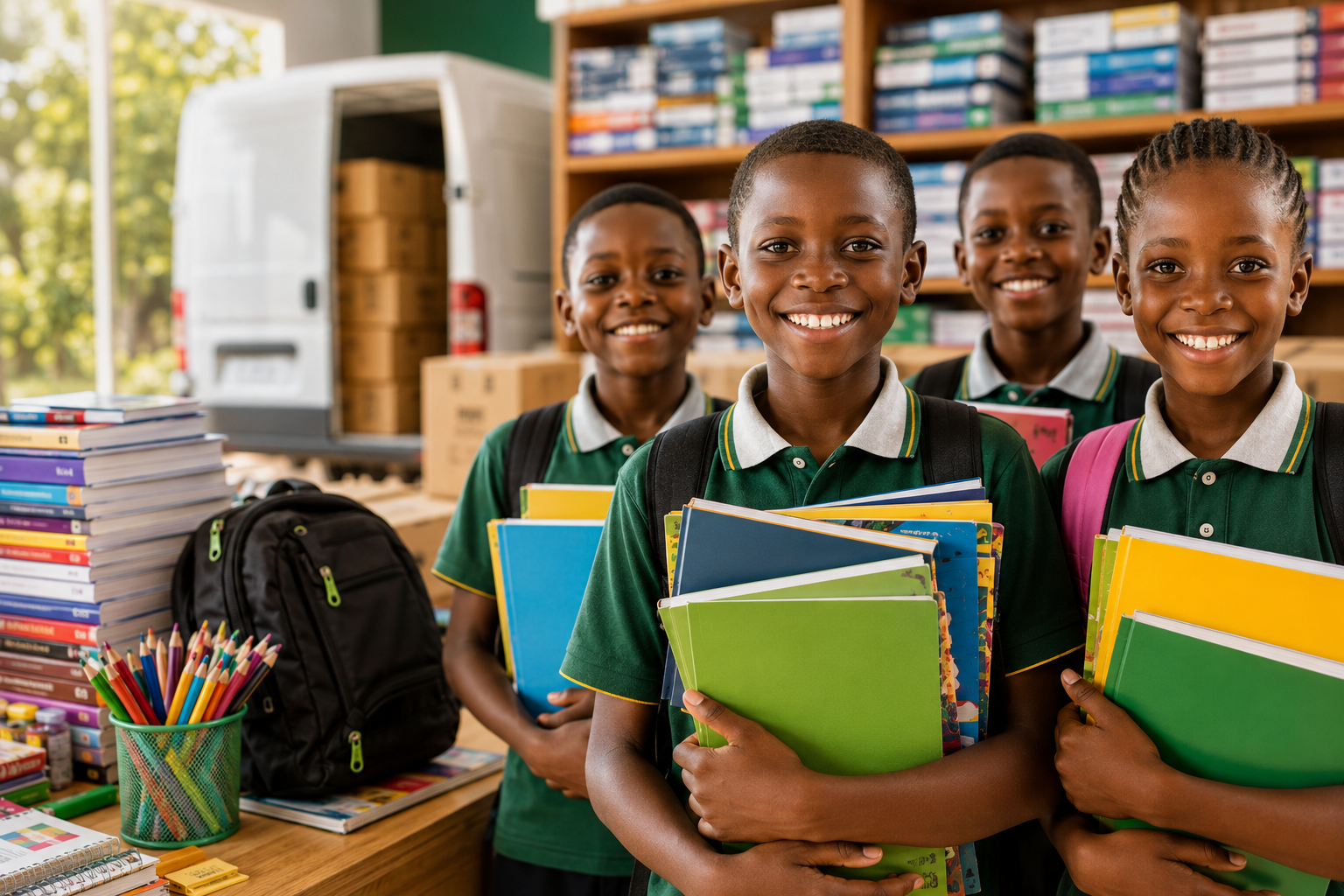 Élèves avec manuels scolaires — Horeb Solutions Cameroun