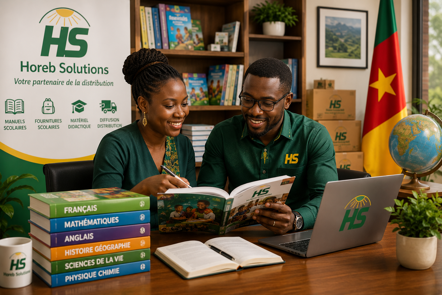 Équipe Horeb Solutions — distribution scolaire Cameroun